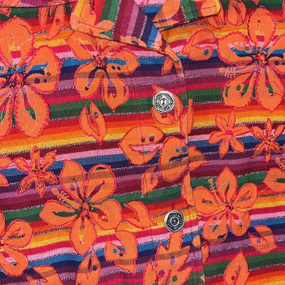 Vintage Chico’s Tropical Floral Hawaiian Embroidered Jacket Artsy Jean Jacket - Picture 5 of 8